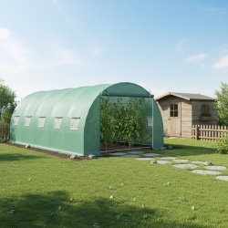 Solar de gradina, dimensiune 500x300x200cm, folie verde PE cu plasa 140g/mp UV, 1 usa, 10 ferestre, teava otel galvanizat de 19mm - Img 3