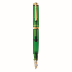 STILOU SOUVERAN M800 F GREEN DEMONSTRATOR, PENITA AUR 18K, ACCESORII PLACATE CU RODIU, CUTIE CADOU
