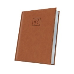 AGENDA DATATA A5 352PAG PREMIUM DELUXE CHIANTI COPERTA PIELE SINTETICA COGNAC FOLIO ARGINTIU 2027