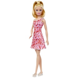 BARBIE PAPUSA BARBIE FASHIONISTA BLONDA CU PARUL PRINS IN COADA SI ROCHIE CU FLORICELE - Img 5