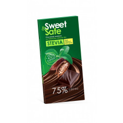 Ciocolata amaruie 75% cacao cu indulcitor din stevia 90gr "sweet & safe" sly nutritia
