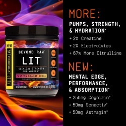 Gnc Beyond Raw Lit V2 Pre-workout With Passion Orange Guava Flavor, Pre-workout Cu Aroma De Passion Orange Guava, 468 G - Img 2