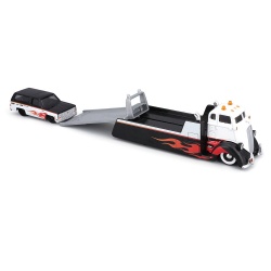 MAISTO DESIGN ELITE TRANSPORT SET CAMION CU RAMPA COE FLATBED SI MASINUTA CHEVROLET K5 BLAZER 1979 SCARA 1 LA 64 - Img 5