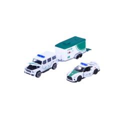MAJORETTE SET REMORCA DE POLITIE DUBAI DELUXE MERCEDES AMG G63 SI MASINUTA NISSAN GT-R R35 - Img 2