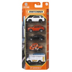 MATCHBOX SET 5 MASINUTE METALICE MBX CITY ADVENTURE II SCARA 1:64 - Img 1