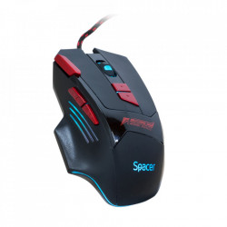 MOUSE SPACER gaming, cu fir, USB, optic, rezolutie selectabila 1000/ 1600/ 2000/ 2400DPI, butoane/scroll 8/1, negru, iluminare, "SP-GM-02", (include TV 0.15 lei) - Img 1
