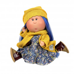 Papusa Nines D'Onil, Mia, cu parul albastru, cu articulatii, cu miros de vanilie, 30 cm - Img 2