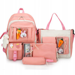 Set 4-in-1 pentru Scolari sau Prescolari - (rucsac, geanta de umar, plic elegant, penar), culoare ROZ cu IEPURAS, Cod AVX-WT-BUNN-PINK - Img 1