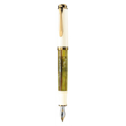 Stilou souveran m400 ef,penita aur 14k,accesorii placate cu aur,corp alb-verde