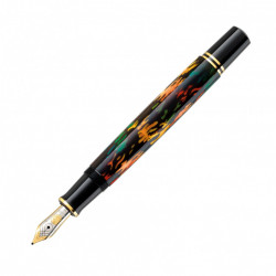 STILOU SOUVERAN M600 ART COLLECTION GLAUCO CAMBON F, PENITA AUR 14K, ACCESORII PLACATE CU AUR 24K, CORP NEGRU EFECT HOLOGRAMA, CUTIE CADOU