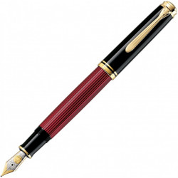 STILOU SOUVERAN M800 F PENITA AUR 18K, ACCESORII PLACATE CU AUR, CORP NEGRU-ROSU