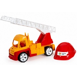 AUTOSPECIALA POMPIERI CU SCARA SI CASCA PORTOCALIU ROSU 54CM - Img 2