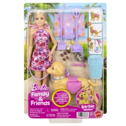 BARBIE FAMILY AND FRIENDS SET PAPUSA BARBIE MALIBU PLIMBARE CU CATELUL