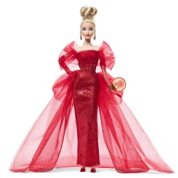 BARBIE SIGNATURE ANIVERSARE 80 DE ANI PAPUSA BARBIE BLONDA CU ROCHIE DE BAL ROSIE - Img 2