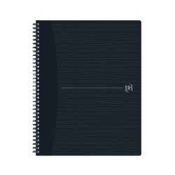 CAIET OXFORD ORIGINS, A4+ 70 FILE, HARTIE OPTIK 90G/MP, SPIRA DUBLA, SCRIBZEE, ECOLABEL, COPERTA PLASTIFIATA FLEXIBILA, MICROPERFORATII, MARGINI LINIATE, PAGINA INFO PERSONALE, DICTANDO, CULOARE NEGRU