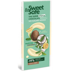 Ciocolata alba cu matcha, cocos si lamaie cu indulcitor din stevia 90gr "sweet & safe" sly nutritia