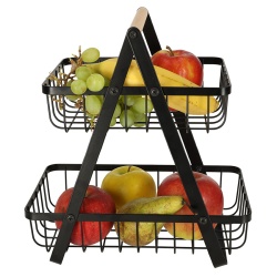 Cos de fructe cu doua etaje, pliabil, lemn + metal, culoare neagra - Img 8