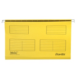 DOSAR SUSPENDAT BANTEX FLEX A4, CAPACITATE 100 FILE, BAGHETA METALICA, CARTON BLUE ANGEL, INCLUDE 25 ETICHETE SI PORTETICHETE 5 CM, CULOARE GALBEN, SET 25