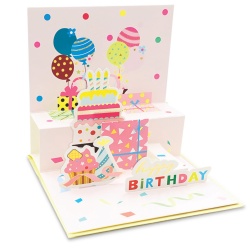Felicitare POP-UP zi de nastere, cu modele asortate cu detalii aurii pe exteriorul felicitarii - 13.5 x 13.5 cm (48 buc/display) - Img 4