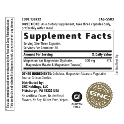 Gnc Super Magneziu 300 Mg, Formula Avansata Cu Glicinat, Malat Si Taurat Pentru Absorbtie Superioara, 90 Cps - Img 2