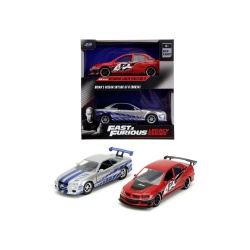 JADA FAST AND FURIOUS SET 2 MASINUTE METALICE MITSUBISHI LANCER EVOLUTION IX SI BRIANS NISSAN SKYLINE GT R SCARA 1 LA 32 - Img 3