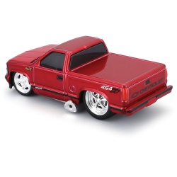 MAISTO MUSCLE TRANSPORTS SET CAMION CU PLATFORMA MACK R685ST FLATBED 1980 SI MASINUTA CHEVROLET 454 SS PICKUP 1993 SCARA 1 LA 64 - Img 6