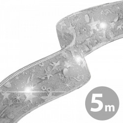 Panglică LED de Crăciun - argintie - 5 m x 5 cm - 2 x AA - Img 1