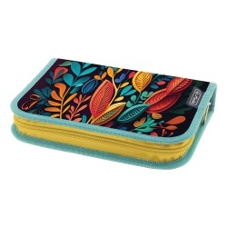 PENAR ECHIPAT 34 PIESE CU 2 CLAPE, INCLUDE ARTICOLE DE COLORIAJ, ARTICOLE PENTRU SCRIS SI STERS, FERMOAR ASCUNS, INTERIOR TEXTIL, DIMENSIUNE 13.5 X 19.5 X 3.5 CM, MOTIV ABSTRACT FLOWERS