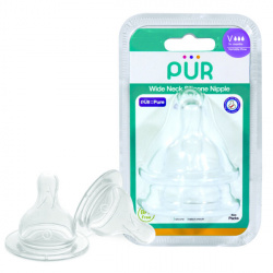 PUR 3258 – SET TETINE SILICON PENTRU BIBERON CU GURA LARGA – MARIME V, +3 LUNI, 2 BUC