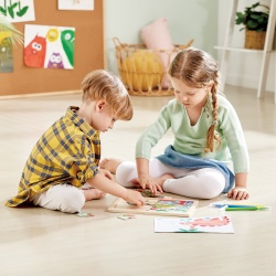 Puzzle din lemn 2 in 1 - Dinozauri (26 piese), cu fata dubla si activitate colorare - Img 3
