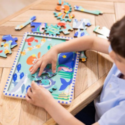 Puzzle educativ din lemn, cu rotite dintate, Oceanul, 8 piese, pentru copii 3 ani+, Melissa&Doug 31003 - Img 3