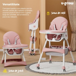 Scaun de masa 2 in 1, pliabil, roz - Img 3