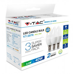 Set 3 becuri LED V-tac, E14, 5.5W (40W), 470 lm, A+, lumina calda - Img 2