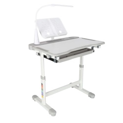 Set birou reglabil pentru copii cu scaun ergonomic, lampa LED USB, blat inclinabil, suport carti si organizator, 70 x 51 cm, culoare gri/alb, pentru scolari si prescolari - Img 7