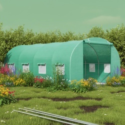 Solar de gradina, dimensiune 400x300x200cm, folie verde PE cu plasa 140g/mp UV, 1 usa, 8 ferestre, teava otel galvanizat de 19mm - Img 4