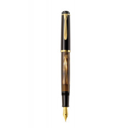 Stilou classic m200 f, cu piston, penita din otel inoxidabil placat cu aur, accesorii placate cu aur, corp brown marbled