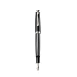 Stilou souveran m605 stresemann f, penita aur 18k, accesorii placate cu paladiu, corp antracit/dungi