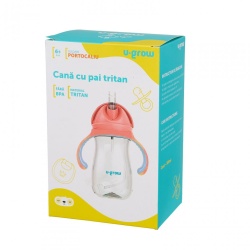 Cana cu pai tritan, orange, 300ml,U-Grow - Img 7