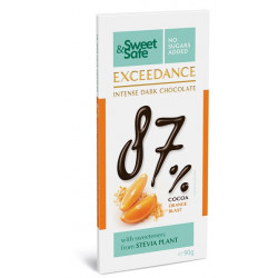 Ciocolata "exceedance" amaruie 87% cu portocale si indulcitor din stevie 90gr "sweet & safe" sly nutritia
