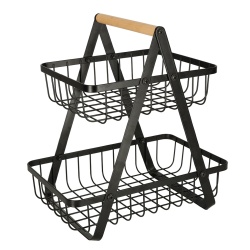 Cos de fructe cu doua etaje, pliabil, lemn + metal, culoare neagra - Img 2
