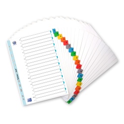INDEX CARTON ALFABETIC OXFORD A4 A-Z, 20 FILE/SET, 170G/MP, 11 PERFORATII PENTRU INDOSARIERE, INCLUDE CUPRINS, CULOARE ALB CU MARGINE COLOR