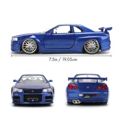 JADA FAST AND FURIOUS MASINUTA METALICA BRIANS NISSAN SKYLINE GT R R34 SCARA 1 LA 24 - Img 4