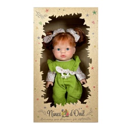 Papusa Nines D'Onil, Joy, cu parul roscat, cu salopeta verde, cu miros de vanilie 37 cm - Img 3