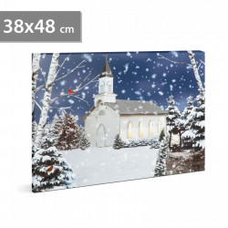 Peisaj de iarnă - LED - cu agățătoare, 2 baterii AA - 38 x 48 cm (58473) - Img 1