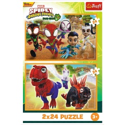 PUZZLE TREFL 2X24 SPIDEY AND HIS AMAZING FRIENDS DINO-WEBS SPIDEY SI DINOZAURII - Img 4