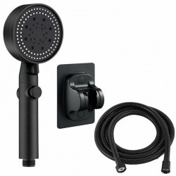 Set 3 elemente pentru dus, para de dus moderna + furtun flexibil + suport pentru perete, culoare Neagra - Img 5