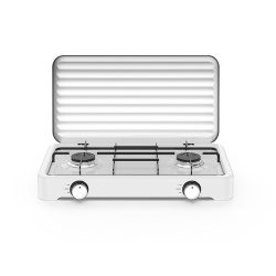 Aragaz de mici dimensiuni cu doua arzatoare pentru soferii de camion, rulote, camping, calatorii, dimensiune 47 x 27cm, culoare Alba - Img 2