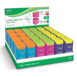 Ascutitoare de creion cu 3 gauri, Trio, cu container, 3 culori (24 buc/display) - Img 1