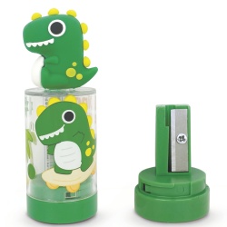 Ascutitoare de creion cu o gaura si container cu model si figurina Dinozaur, 2 culori (24 buc/display) - Img 3