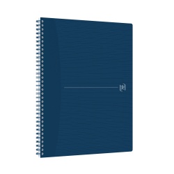 CAIET OXFORD ORIGINS, A4+ 70 FILE, HARTIE OPTIK 90G/MP, SPIRA DUBLA, SCRIBZEE, ECOLABEL, COPERTA PLASTIFIATA FLEXIBILA, MICROPERFORATII, MARGINI LINIATE, PAGINA INFO PERSONALE, DICTANDO, CULOARE ALBASTRU INCHIS
